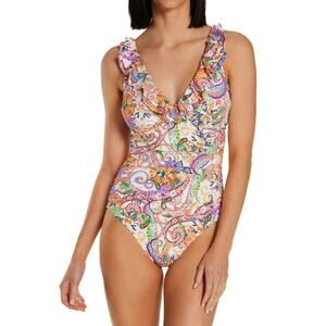 Lauren Ralph Lauren Majestic Paisley Ruffle One Piece Swimsuit XL Tummy Control